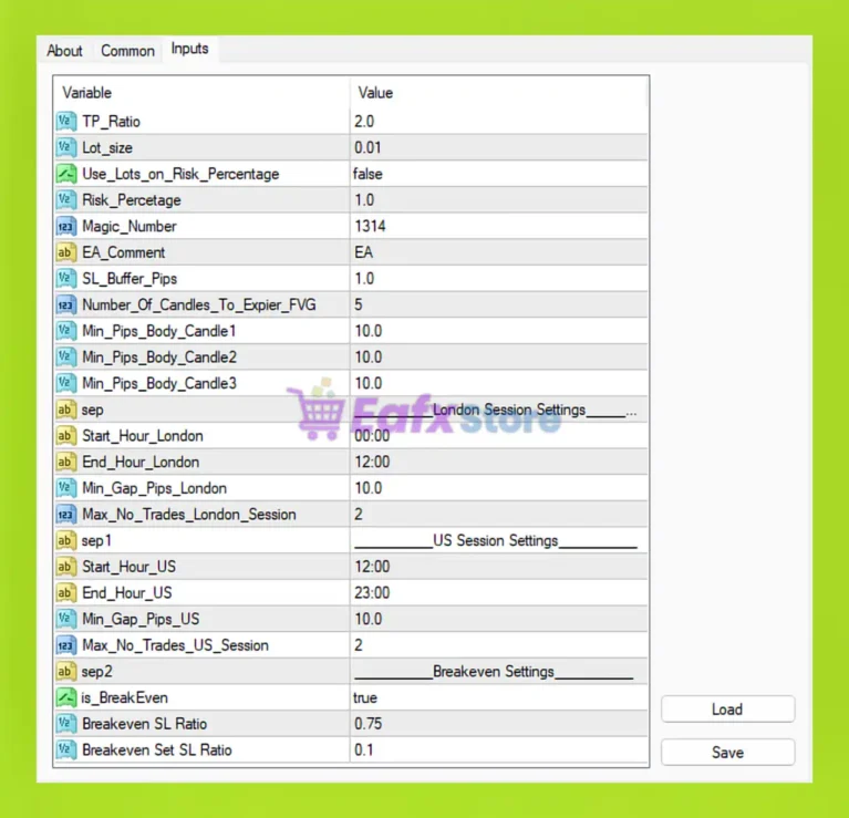 ICT Silver Bullet EA MT4 Settings Panel