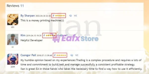 Ilan EA MT5 is rated 5 stars by users