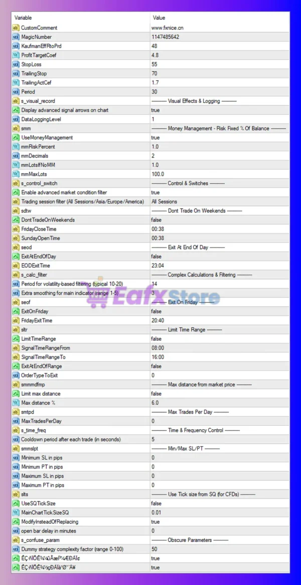 Immortal Dynasty EA MT4 Settings Panel