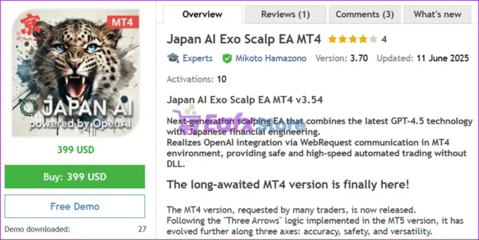 Japan AI Exo Scalp EA MT4 Overview