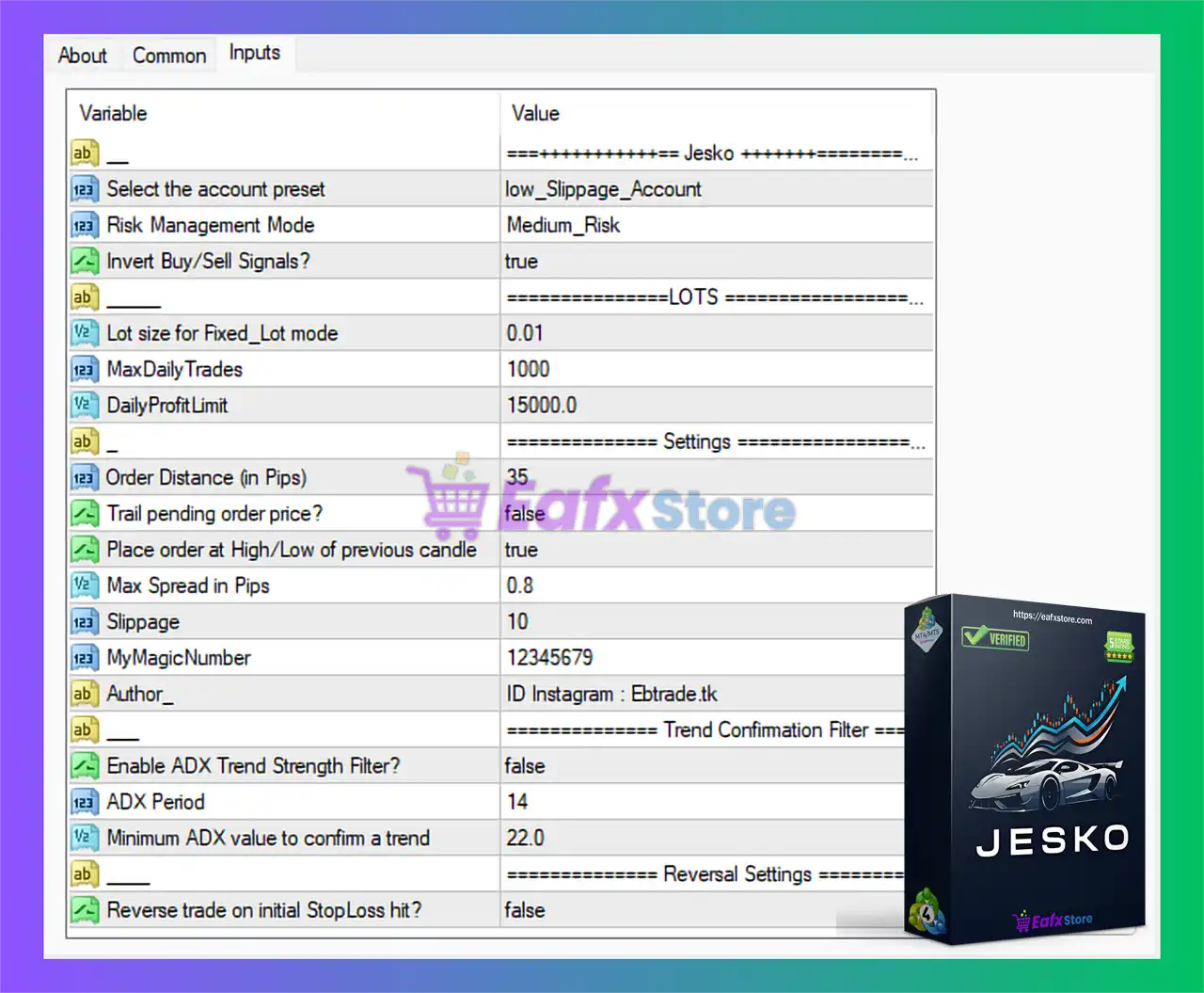 Jesko EA MT4 Settings Review & Analysis 3