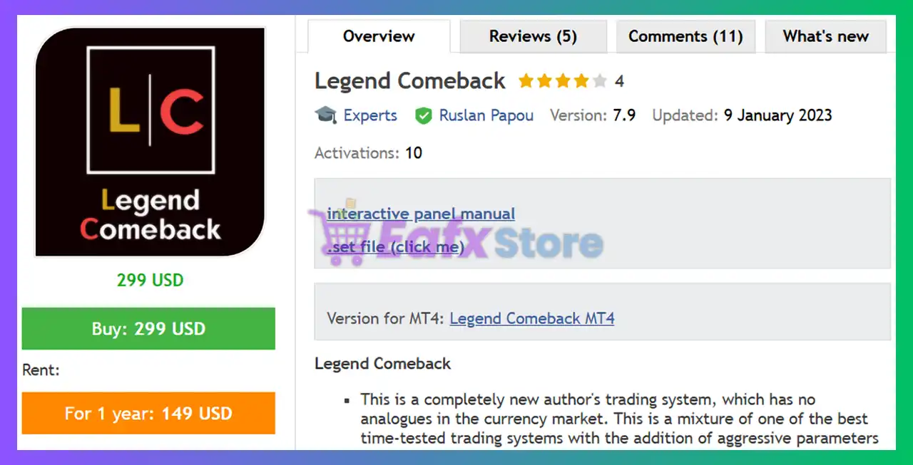 Legend Comeback MT5 + SetFiles (Latest version) – Group Buy 2 Legend Comeback EA MT5 Review