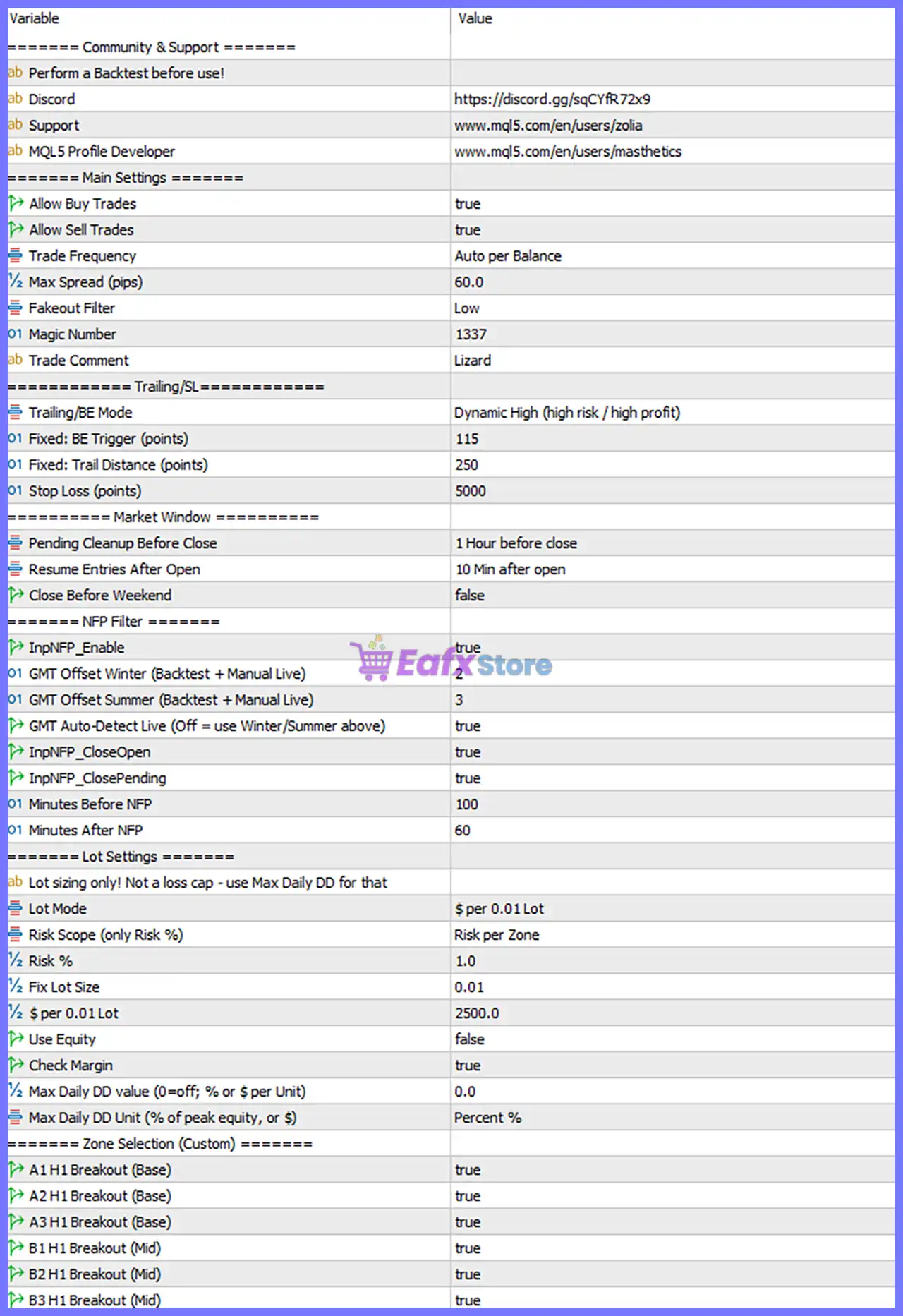 Lizard EA Settings Panel