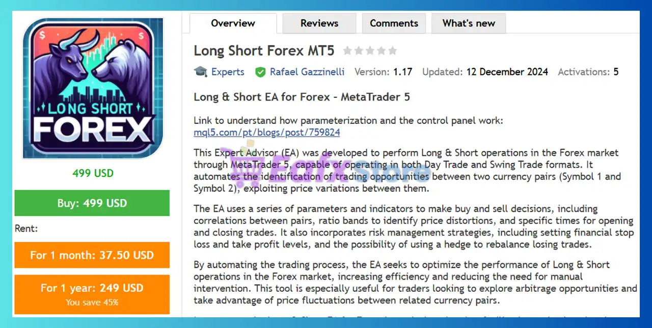 Long Short Forex MT5 (Latest version) – GroupBuy 2 Long Short Forex MT5 Review