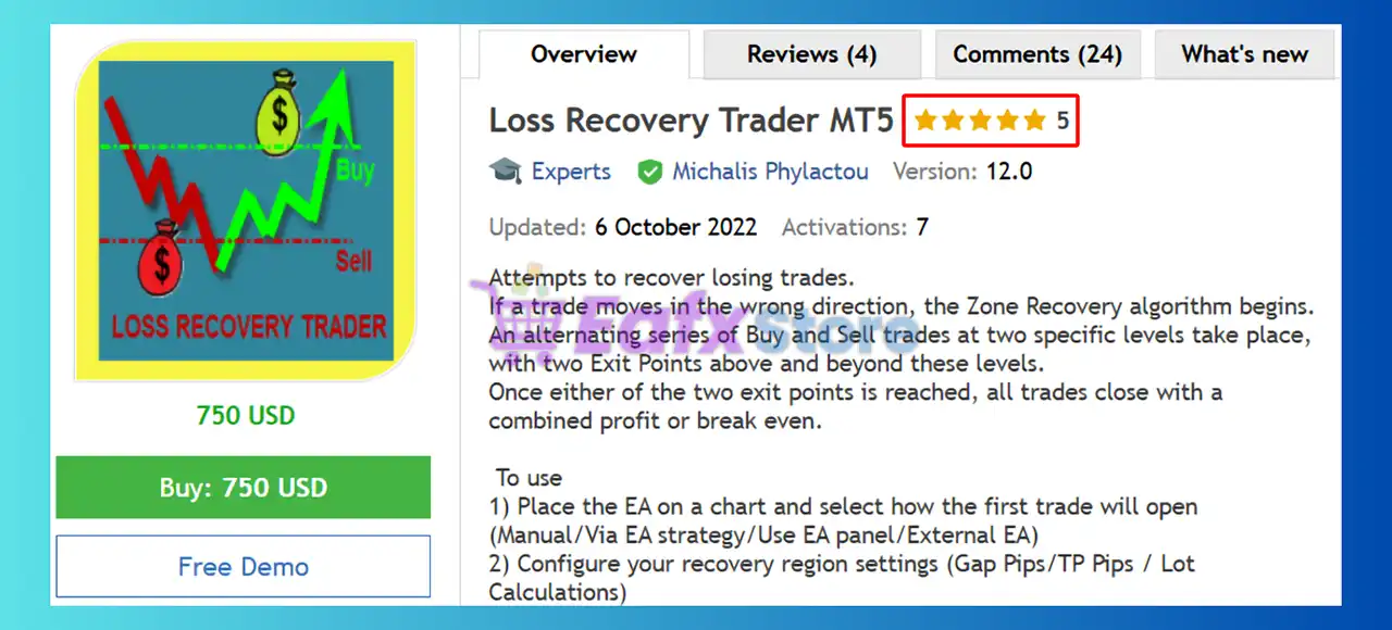 Loss Recovery Trader MT5 (Latest version) – GroupBuy 5 Loss Recovery Trader MT5 Review