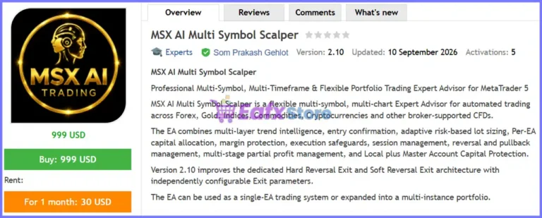 MSX AI Multi Symbol Scalper EA MT5 Review