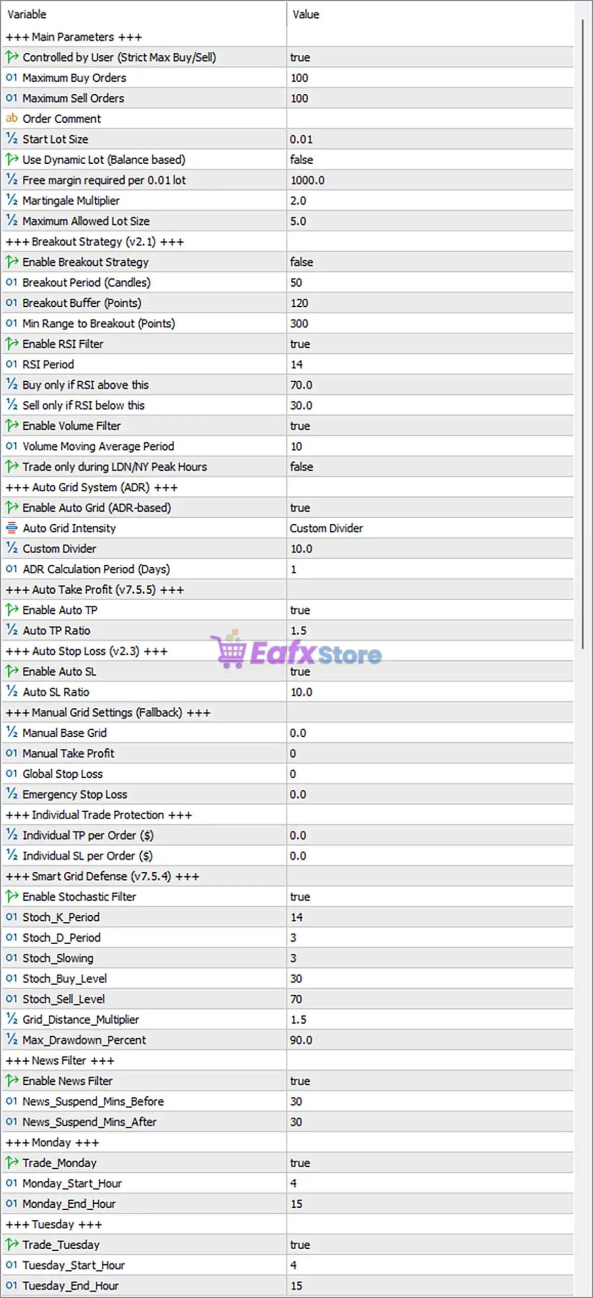 MachinePRO EA MT5 Settings Panel