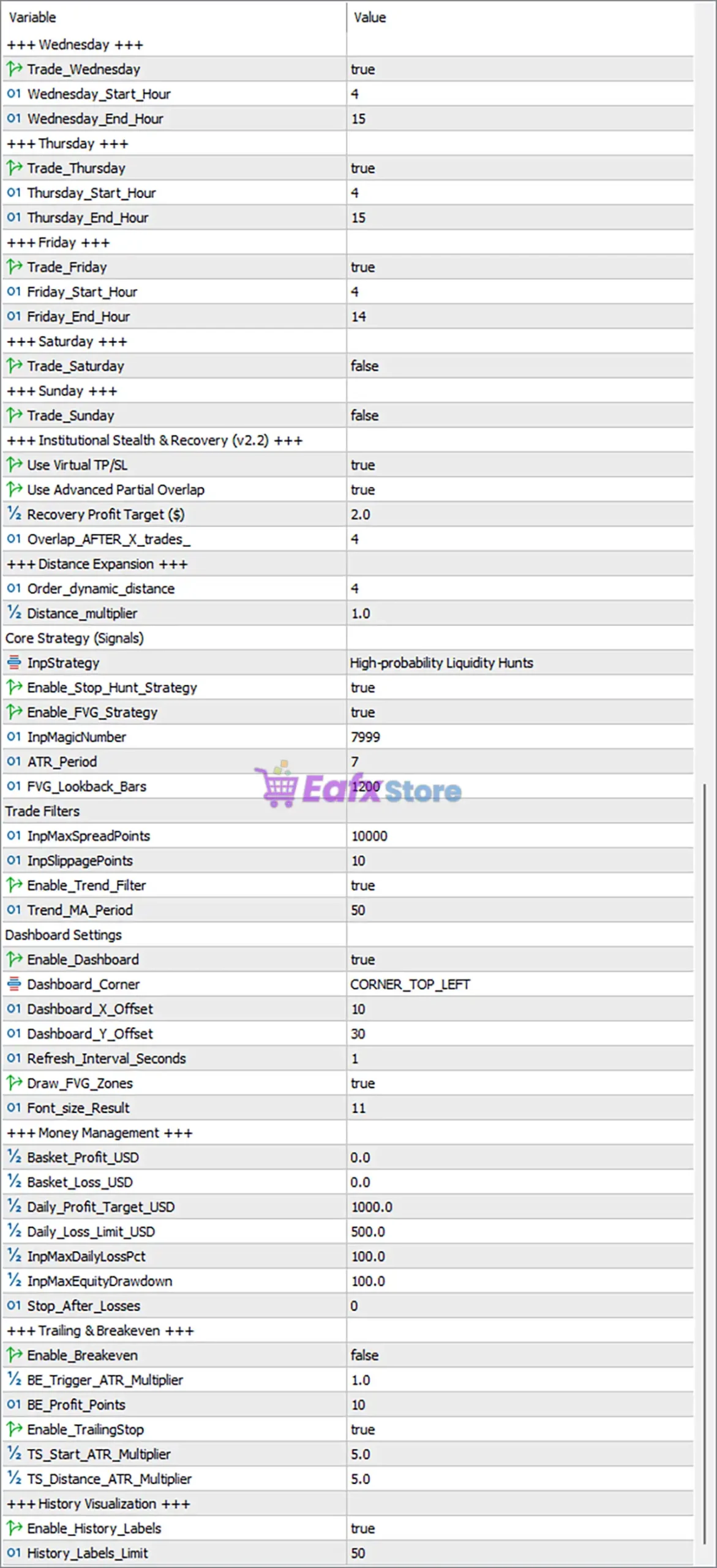 MachinePRO EA Settings Panel