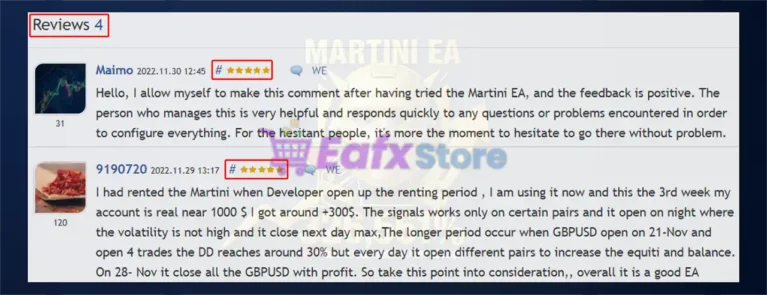 Martini EA MT5 is rated 5 stars by users