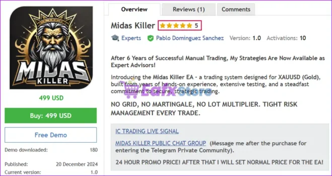 Midas Killer EA MT5 Overview