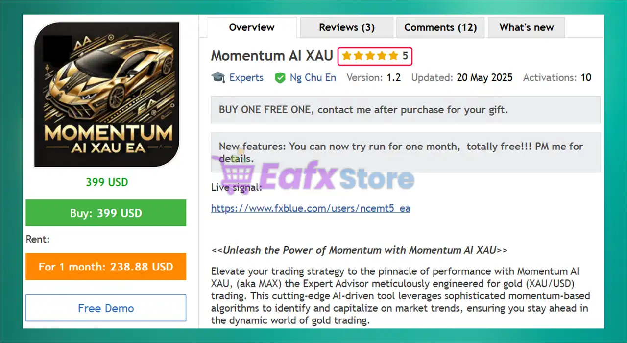 Momentum AI XAU EA MT5 (Latest version) – GroupBuy 2 Momentum AI XAU EA Overview