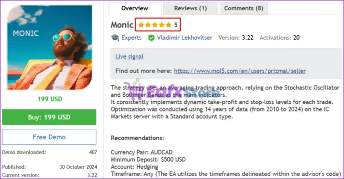 Monic EA MT5 Overview