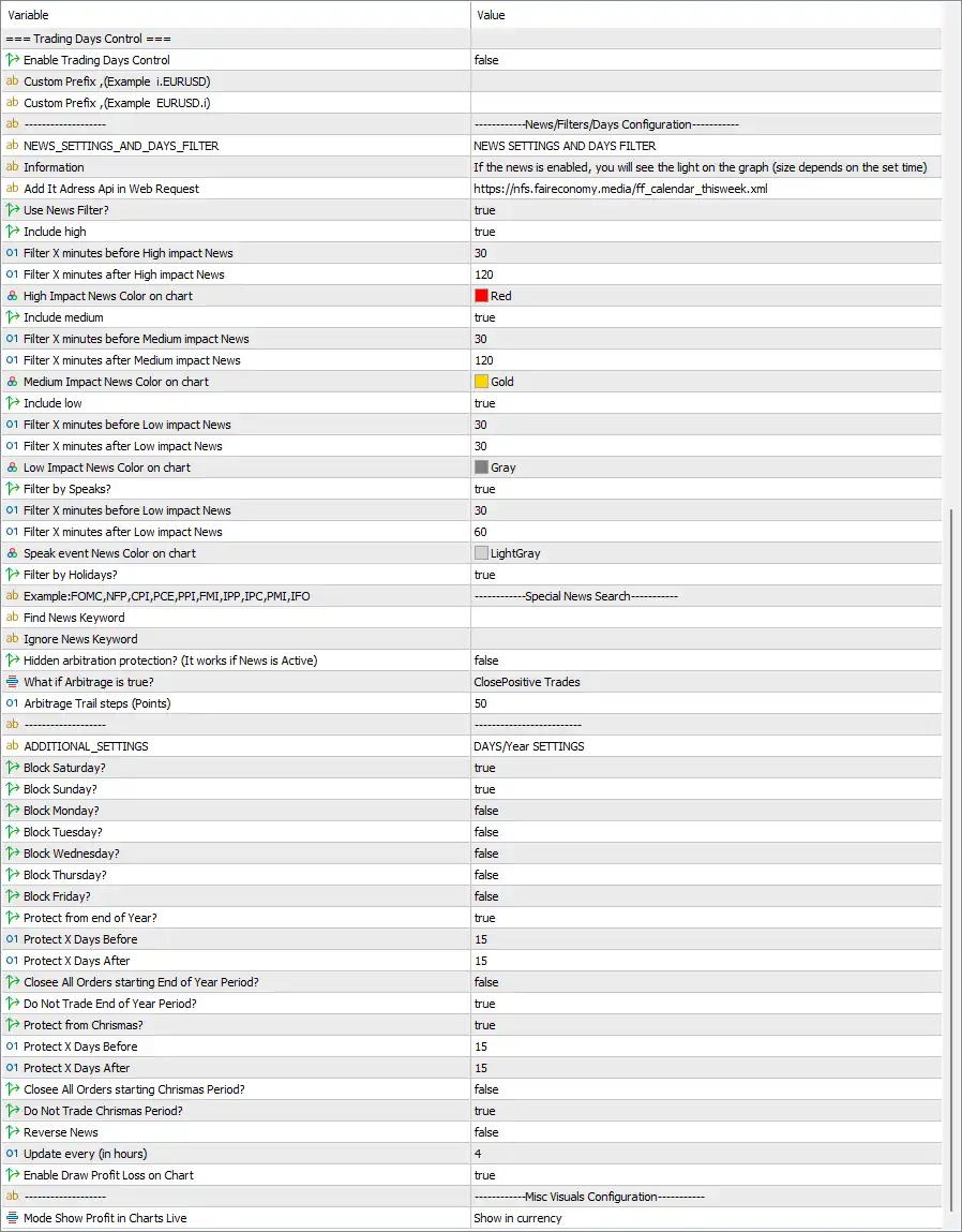 Mr Bitcoin AI MT5 Settings Panel