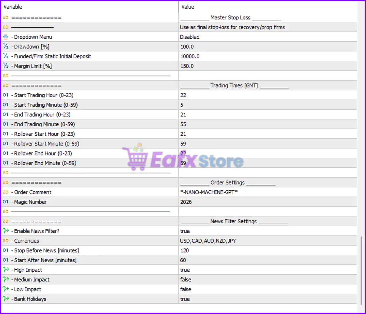 Nano Machine EA MT5 (Latest version) – GroupBuy 6 Nano Machine MT5 Setting Panel
