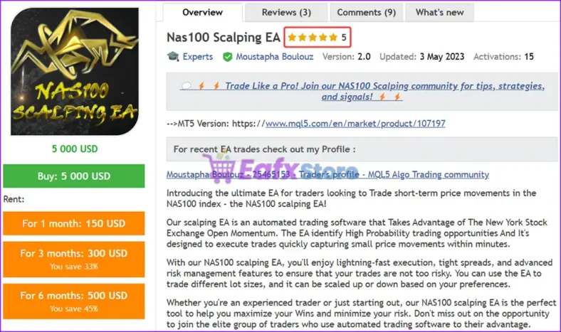 Nas100 Scalping EA MT4 Overview