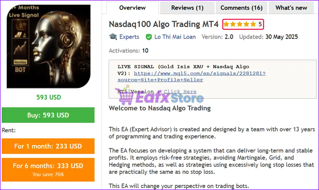 Nasdaq100 Algo Trading MT4 (Latest version) 2 Nasdaq100 Algo Trading MT4 Review