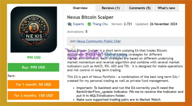 Nexus Bitcoin Scalper EA Overview