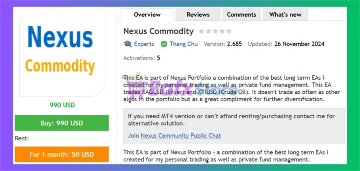 Nexus Commodity EA MT5 Overview