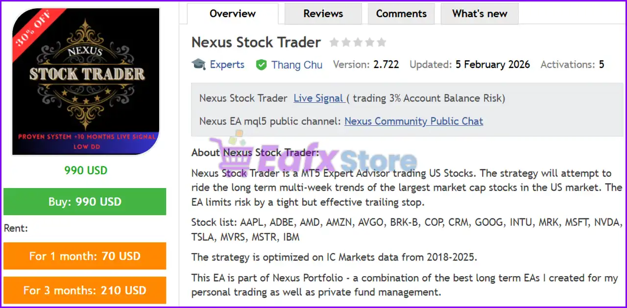 Nexus Stock Trader EA MT5 (Latest version) – GroupBuy 2 Nexus Stock Trader EA MT5 Review