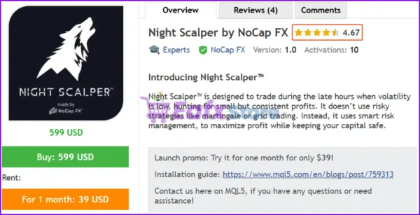 Night Scalper by NoCap FX MT5 Review