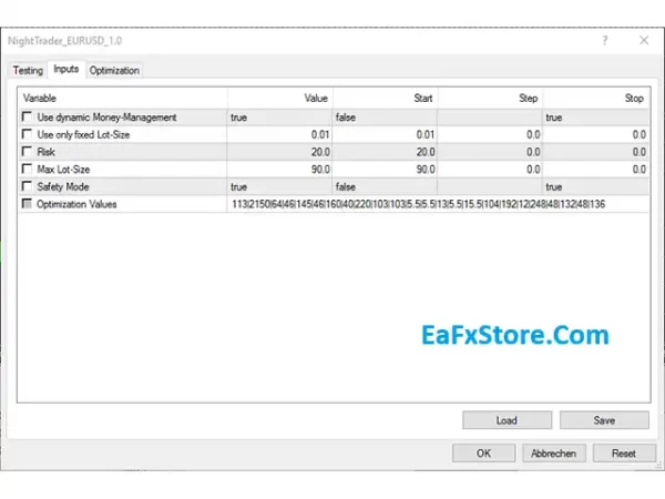 Night Trader EURUSD EA Results