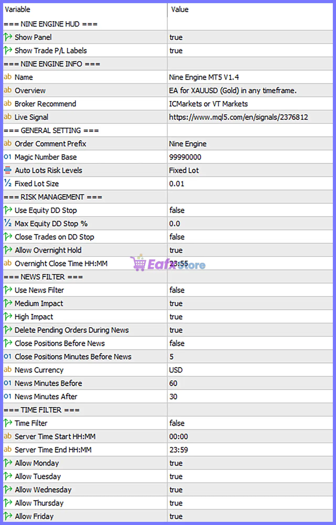 Nine Engine EA MT5 with SetFiles (Latest version) – GroupBuy 6 Nine Engine EA MT5 Settings Panel