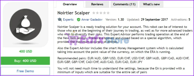 Noirtier Scalper EA MT4 Review