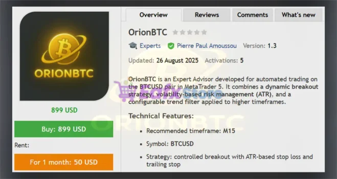 OrionBTC EA MT5 Overview
