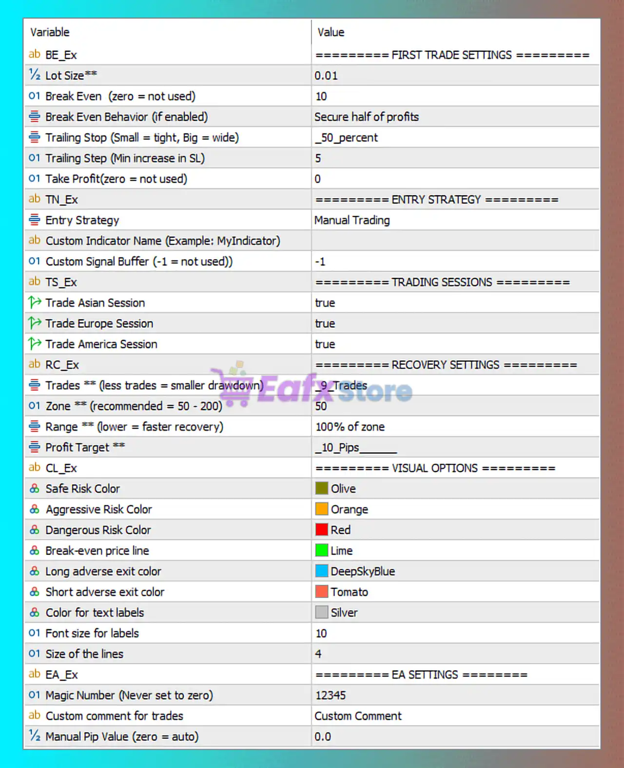 PZ Hedging EA MT5 Settings Panel