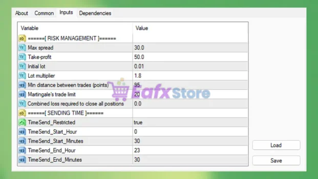 Parabellum EA MT4 Settings Panel