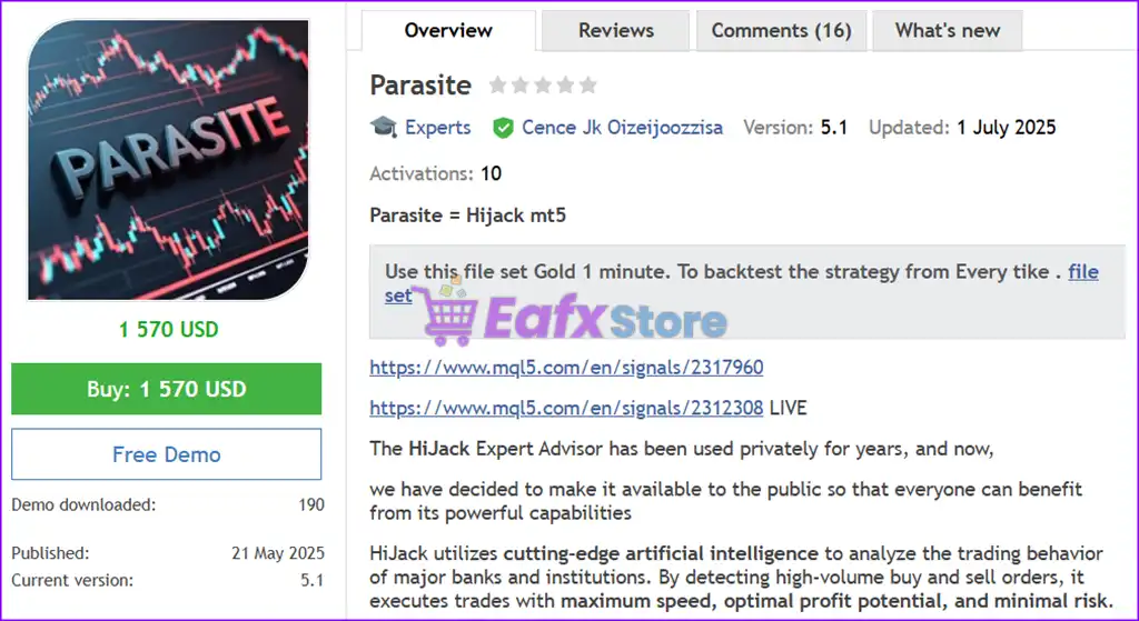 Parasite EA MT5 with SetFiles (Latest version) – GroupBuy 2 Parasite EA MT5 Overview