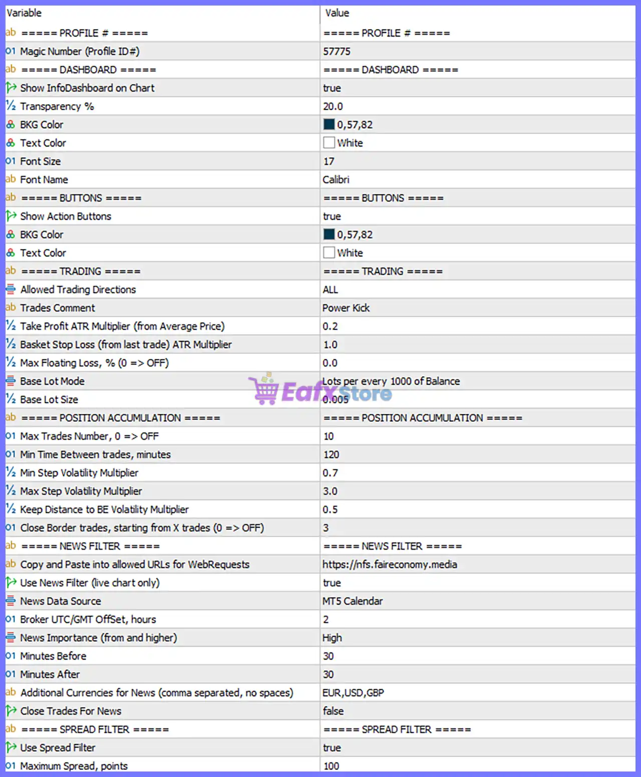 Power Kick EA MT5 (Latest version) – GroupBuy 4 Power Kick EA MT5 Settings Panel