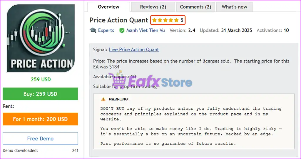 Price Action Quant EA MT5 (Latest version) – GroupBuy 2 Price Action Quant EA MT5 Overview