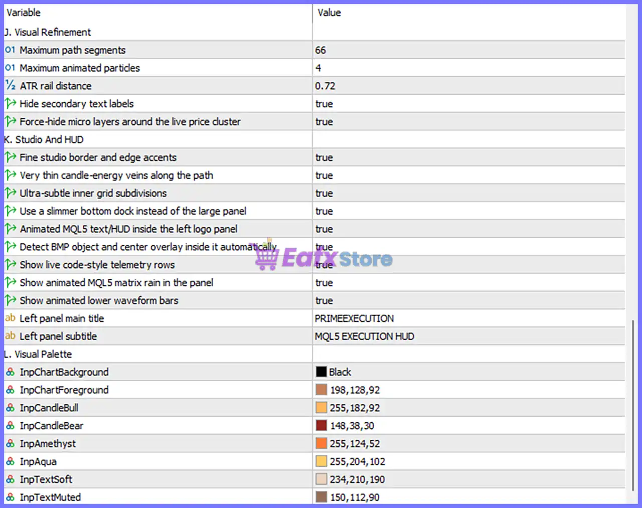Prime Execution AI EA MT5 Settings Panel