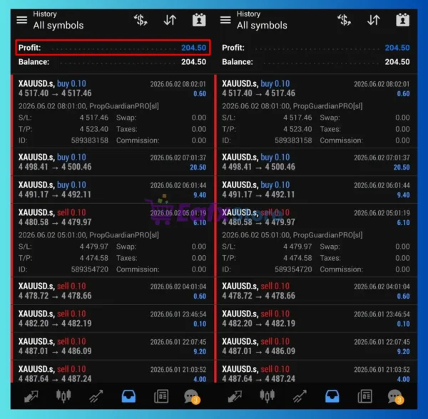 Prop Guardian Pro MT4 Trading Results