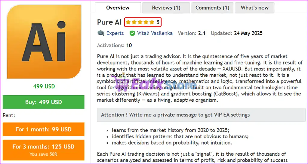 Pure AI EA MT5 (Latest version) – GroupBuy 2 Pure AI EA MT5 Overview