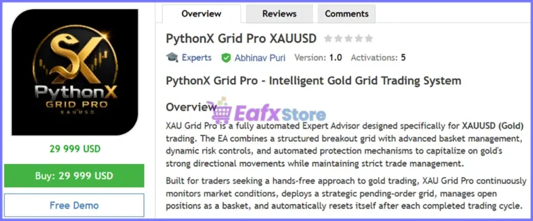 PythonX Grid Pro XAUUSD EA MT5 Review