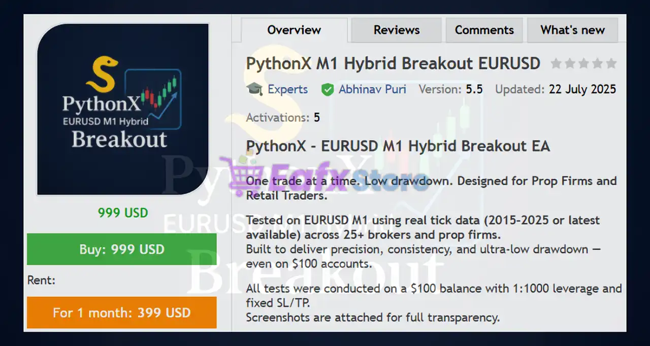 PythonX M1 Hybrid Breakout EURUSD EA MT5 (Latest version) – GroupBuy 2 PythonX M1 Hybrid Breakout EURUSD Overview