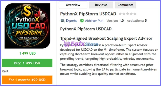 PythonX PipStorm USDCAD EA MT5 Review