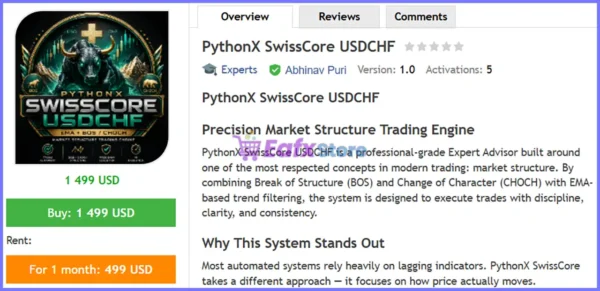 PythonX SwissCore USDCHF EA MT5 Review