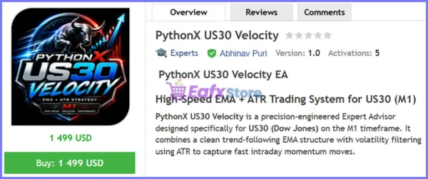 PythonX US30 Velocity EA MT5 Review