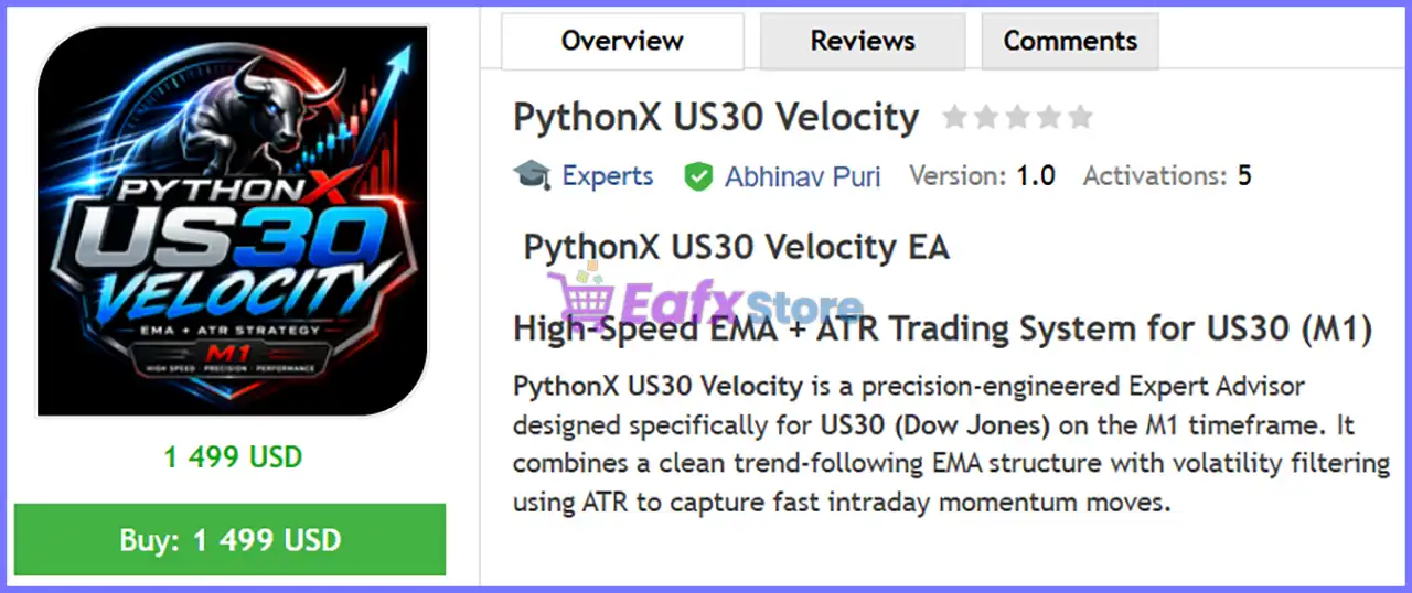 PythonX US30 Velocity EA MT5 (Latest version) – GroupBuy 2 PythonX US30 Velocity EA MT5 Review