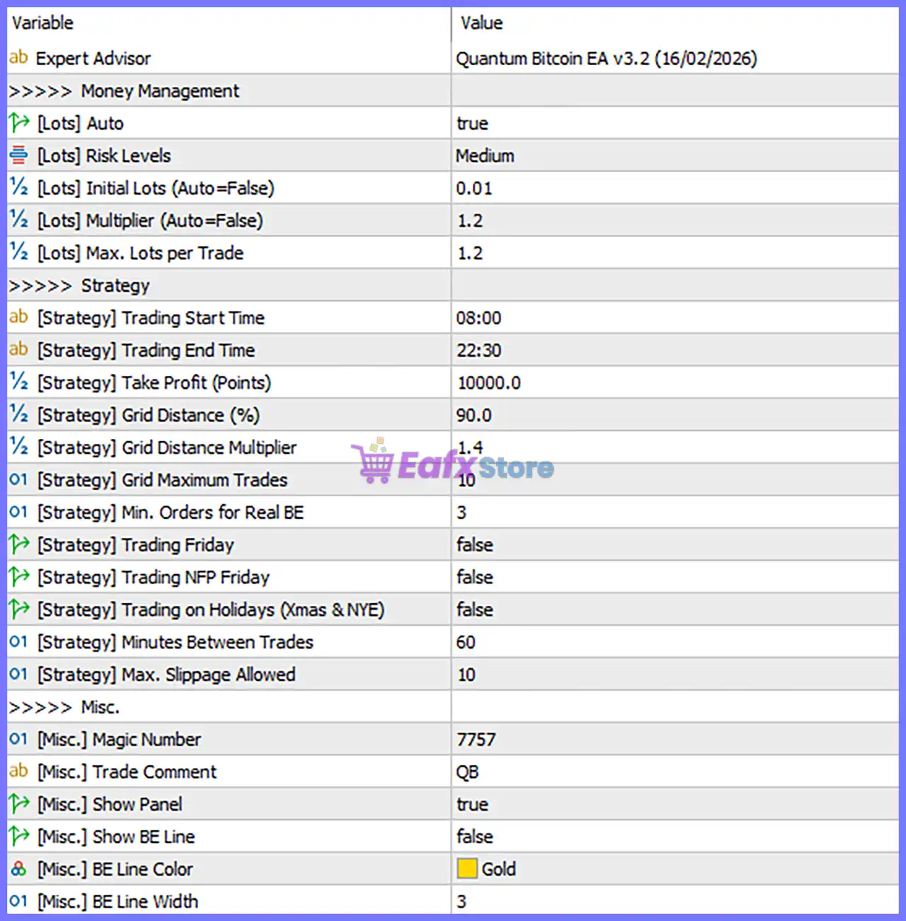 Quantum Bitcoin EA MT5 v3.2 with SetFiles (Unlimited) 14 Quantum Bitcoin EA Setting Panel