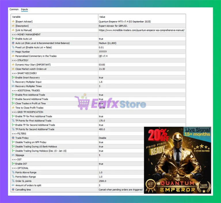 Quantum Emperor MT5 Settings Panel