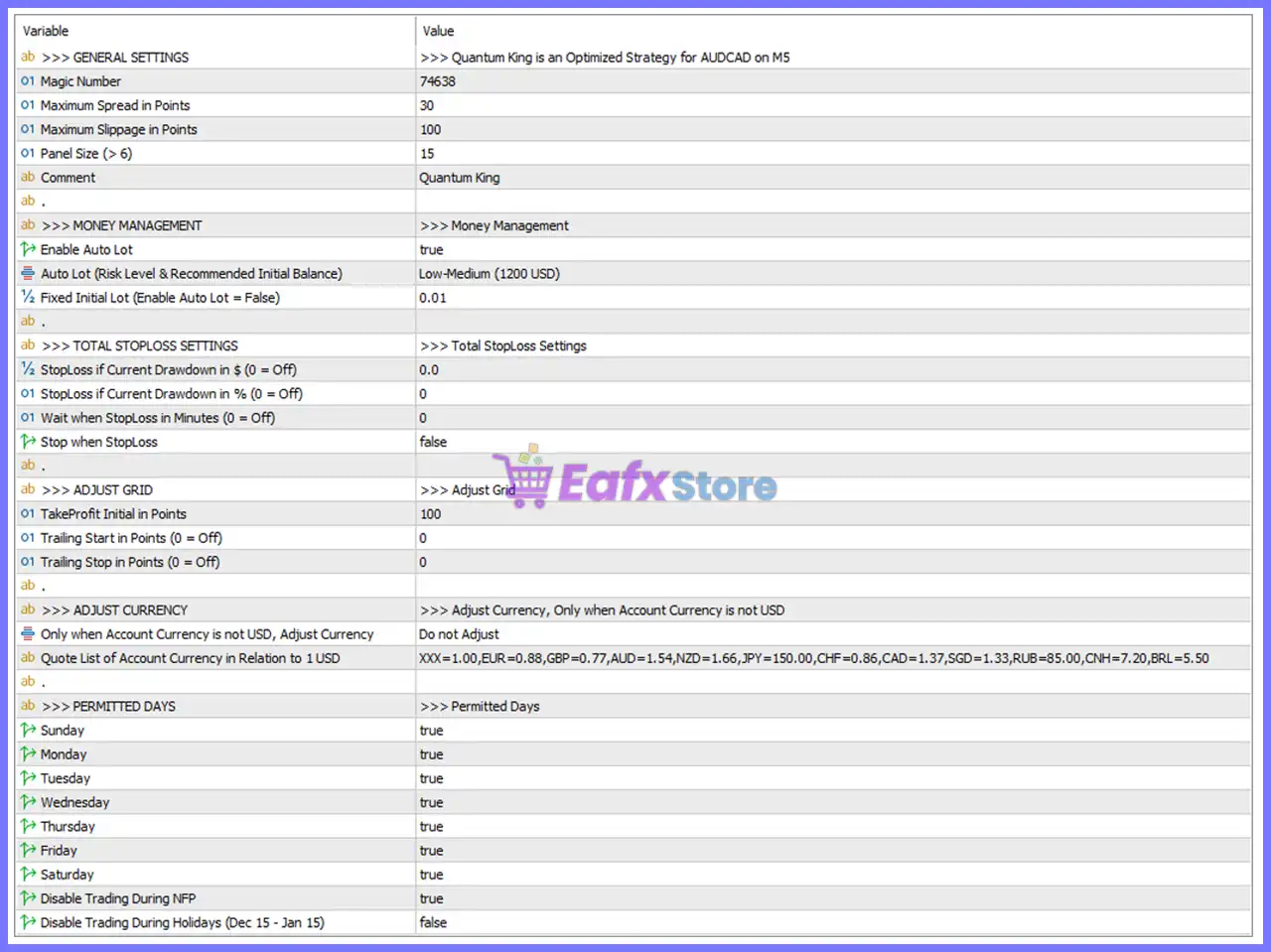 Quantum King EA MT5 v3.1 with SetFiles (Unlimited) 5 Quantum King EA Settings Panel