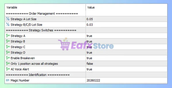 Quantum ML Swing EA MT5 Settings Panel