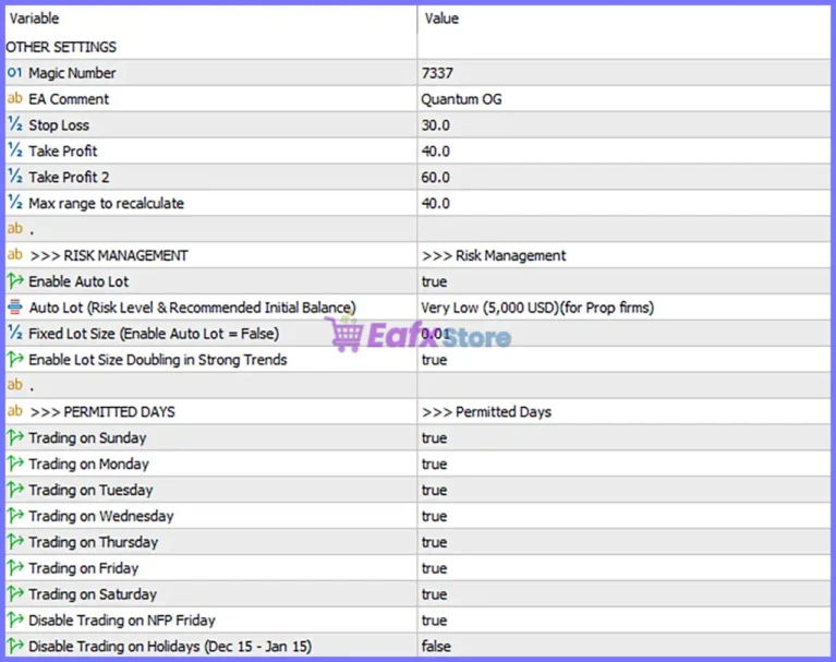 Quantum OmniGold EA Settings Panel