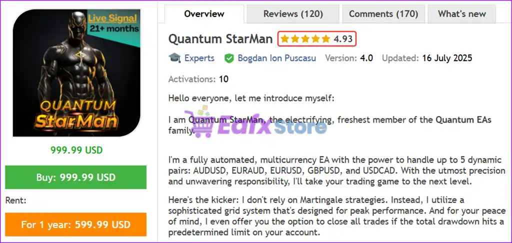 Quantum StarMan EA MT5 (Latest version) – GroupBuy 2 Quantum StarMan Overview