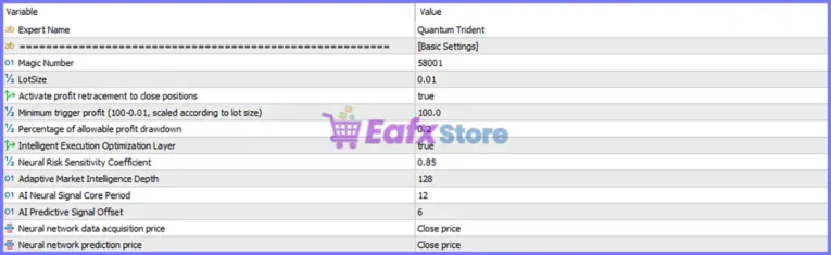 Quantum Trident EA MT5 Settings Panel