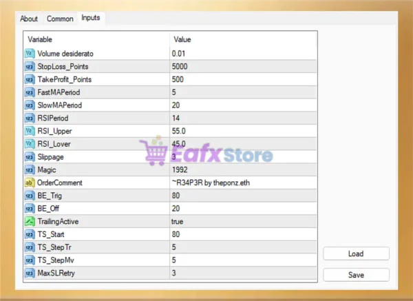 R34P3R by theponzETH EA Settings Panel